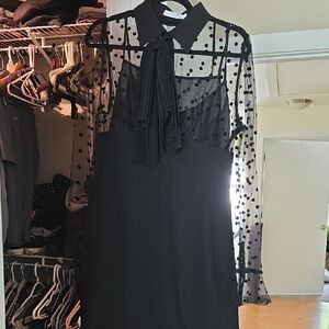 Black Sheath Dress with Bishop Sleeves and Mandarin Collar